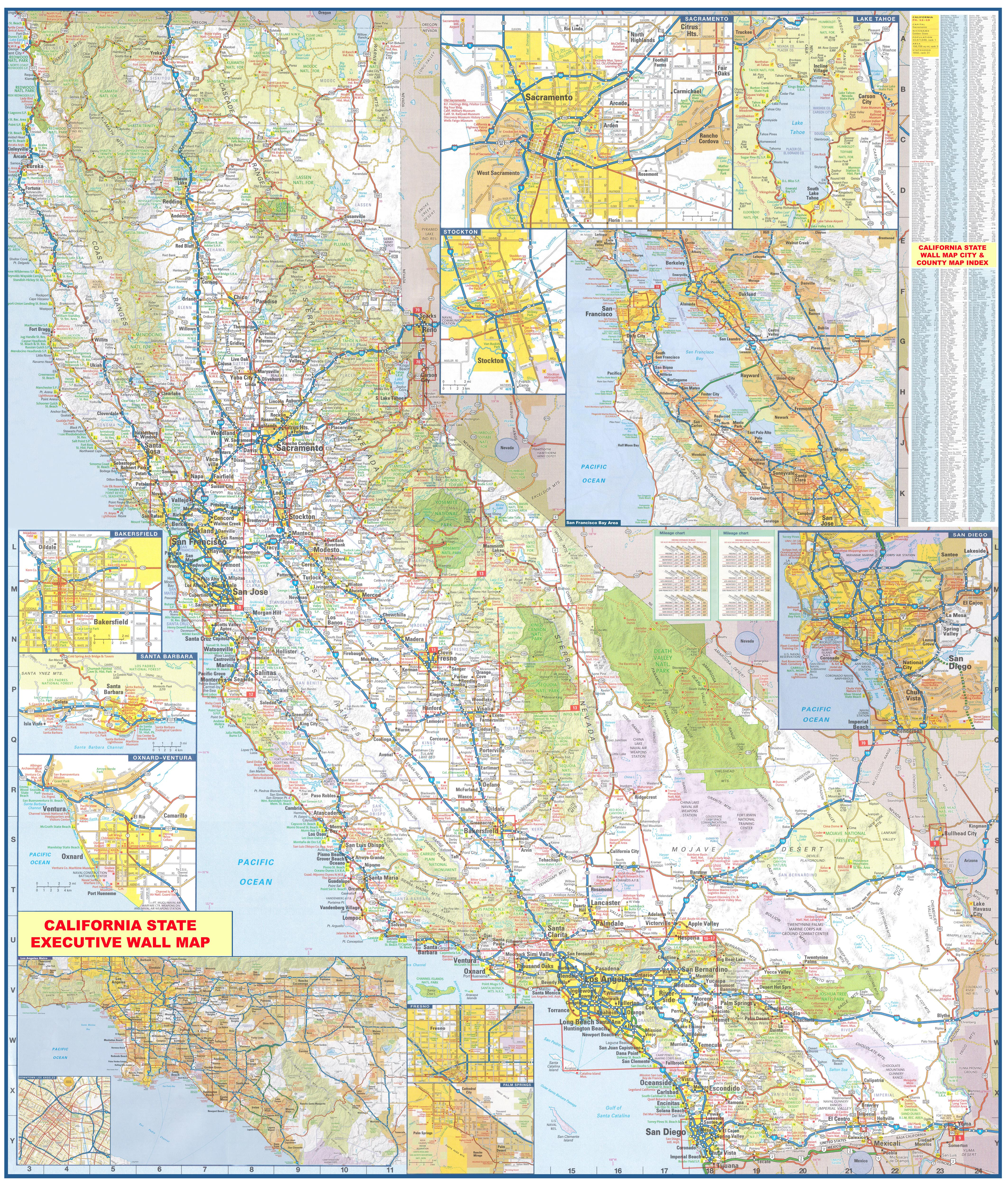California Wall Map Executive Commercial Edition - Laminated California Wall Map