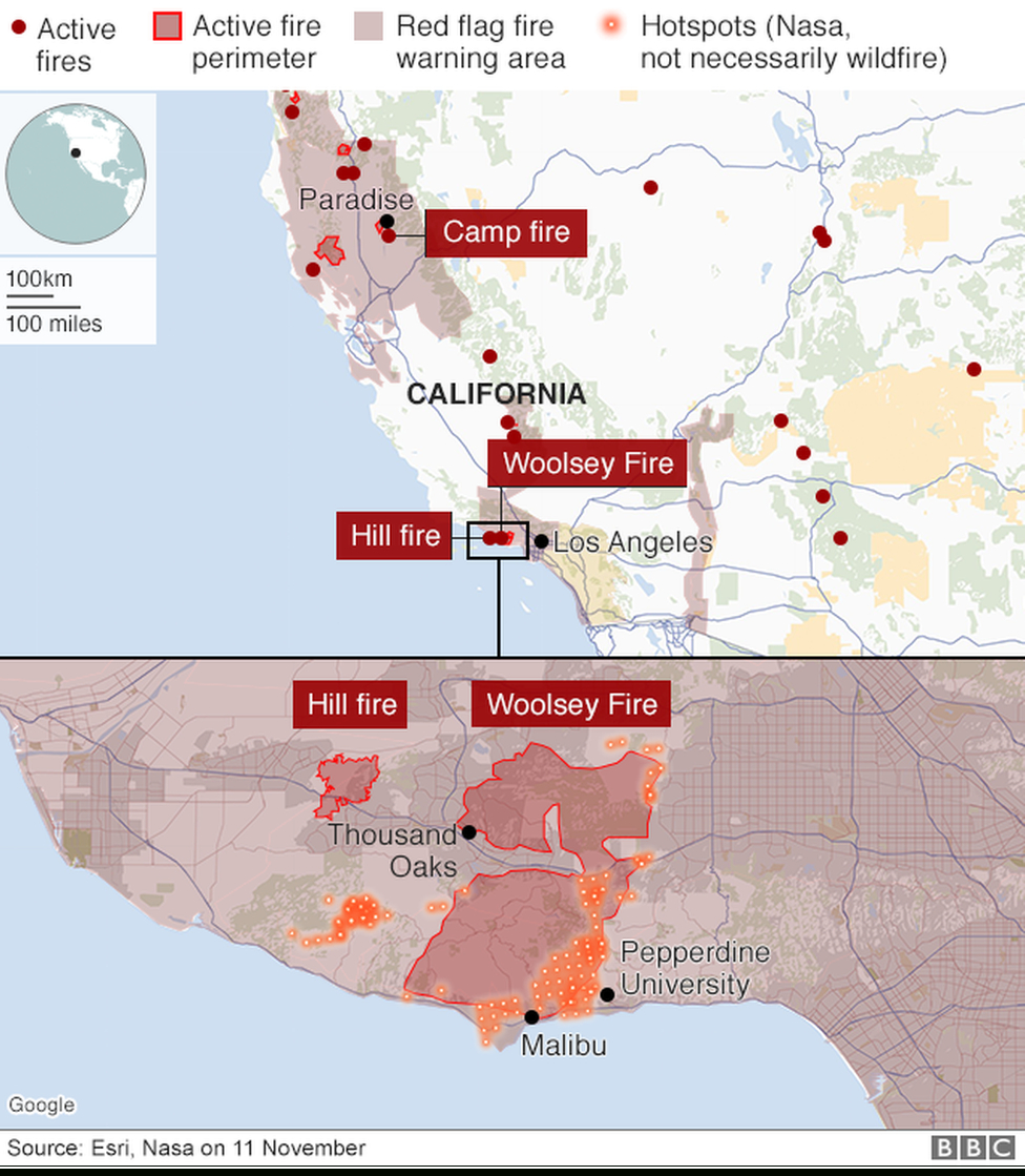 California Wildfires: Fears Of Further Damage As Winds Strengthen - Active Fire Map For California