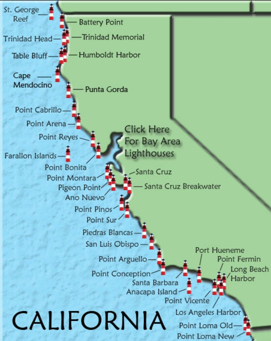 Californian Lighthouses California Road Trip Pinterest Central California Beaches Map 