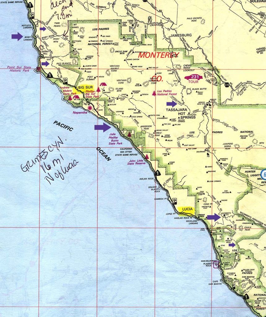 Camping California Coast Map Klipy Camping Central California Coast