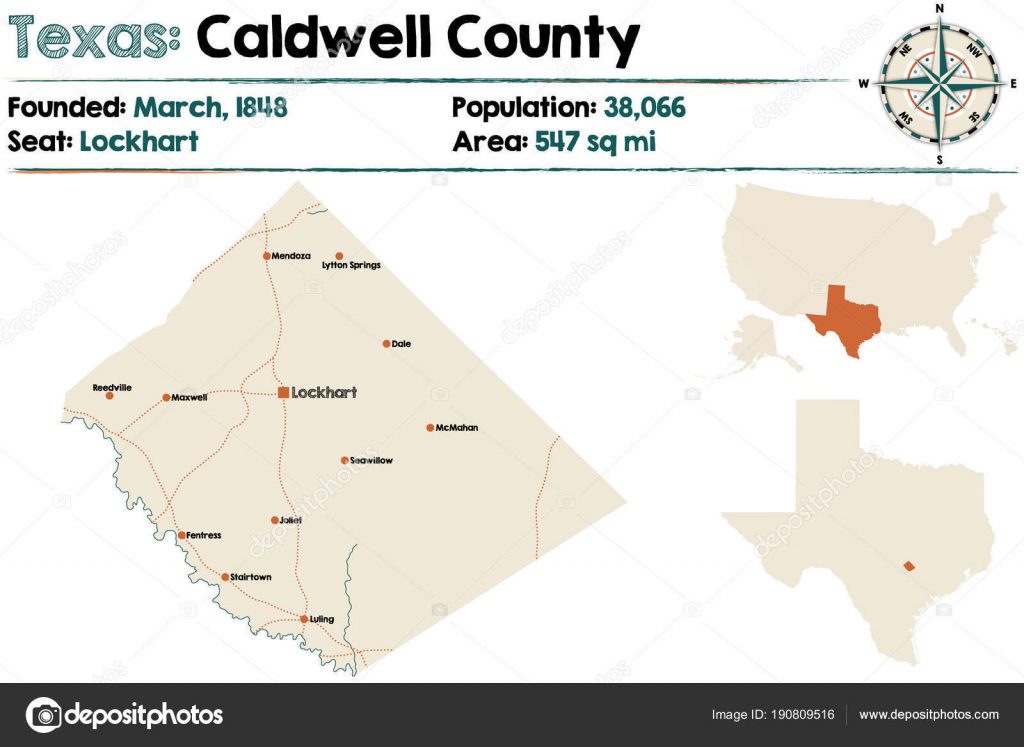 Carte Détaillée Comté Caldwell Texas — Image Vectorielle Malachy666