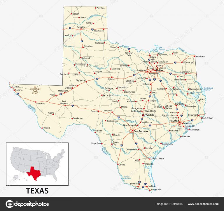 Carte Routière État Américain Texas — Image Vectorielle Lesniewski ...