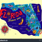 Cartoon Map Florida State Travel Attractions Image Vectorielle De   Florida Cartoon Map