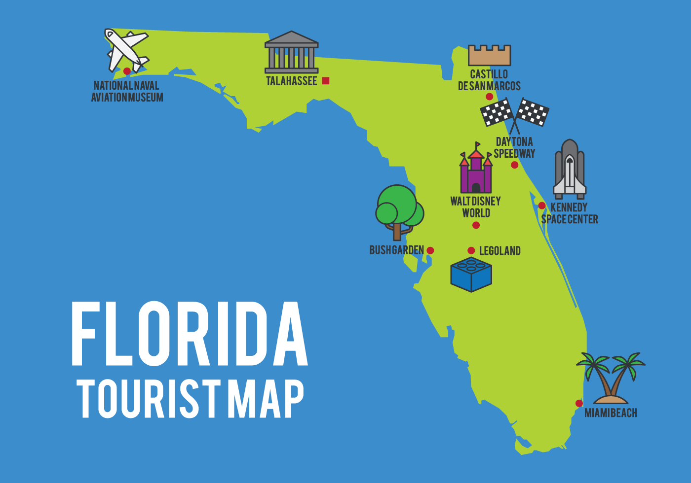 Cartoon Map Of Florida State - Download Free Vector Art, Stock - Florida Cartoon Map