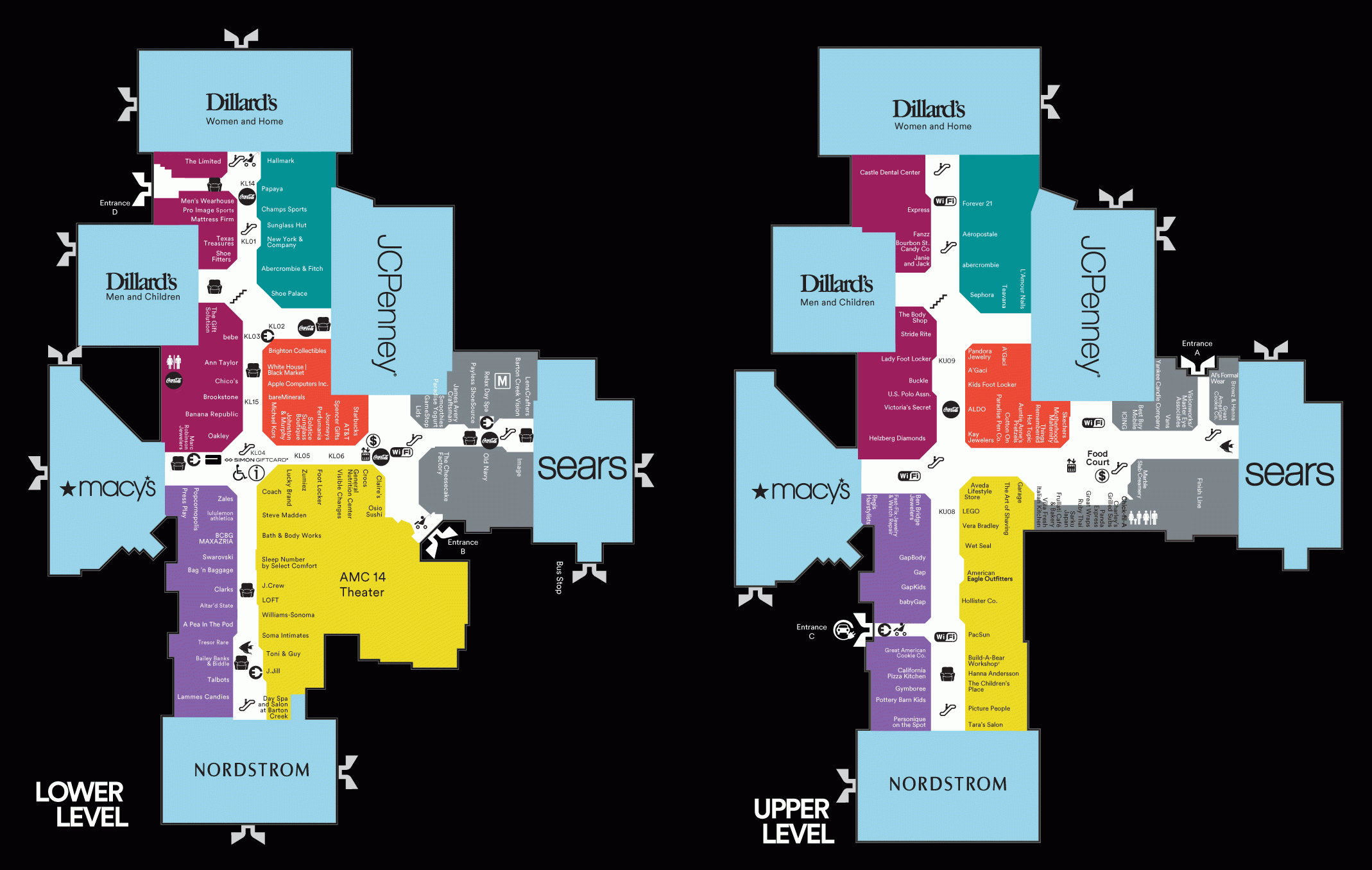 Center Map Of Barton Creek Square - A Shopping Center In Austin, Tx - Map Store Austin Texas