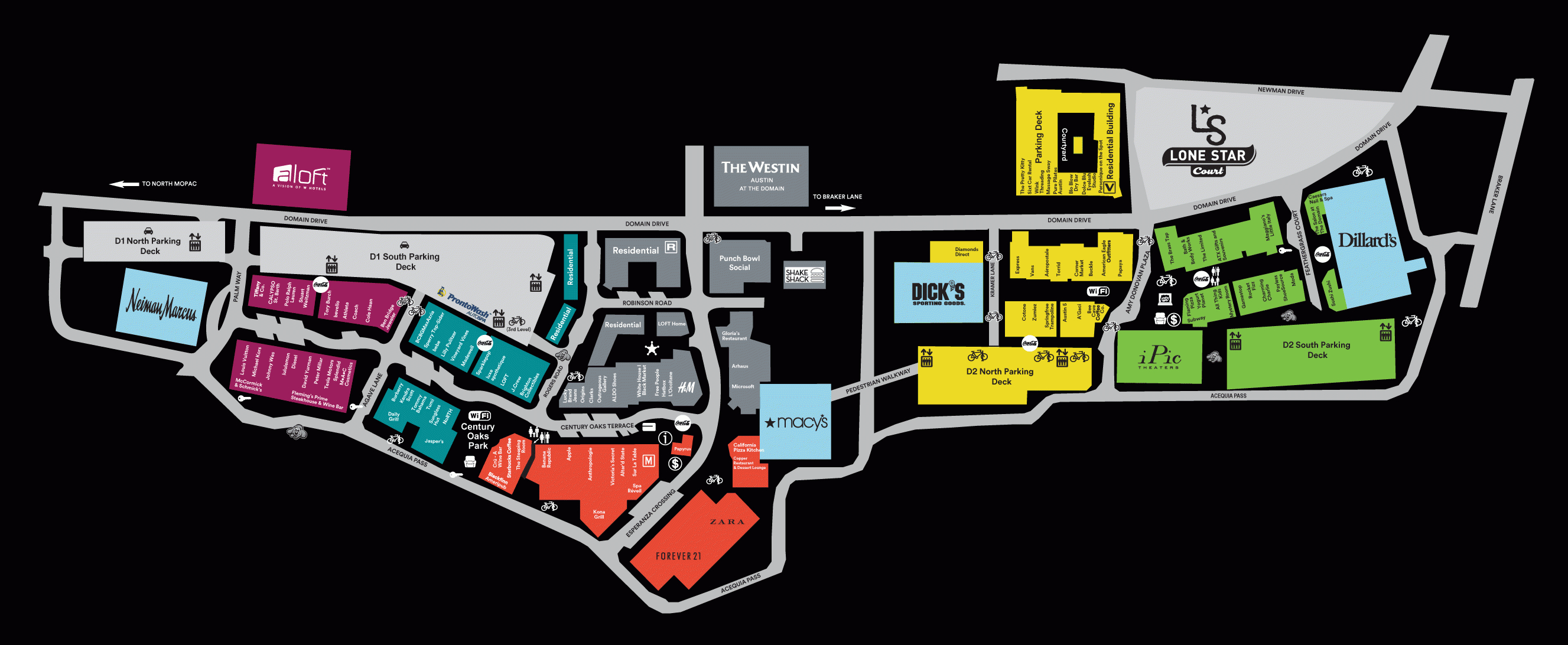 Center Map Of The Domain® - A Shopping Center In Austin, Tx - A - Map Of The Domain In Austin Texas