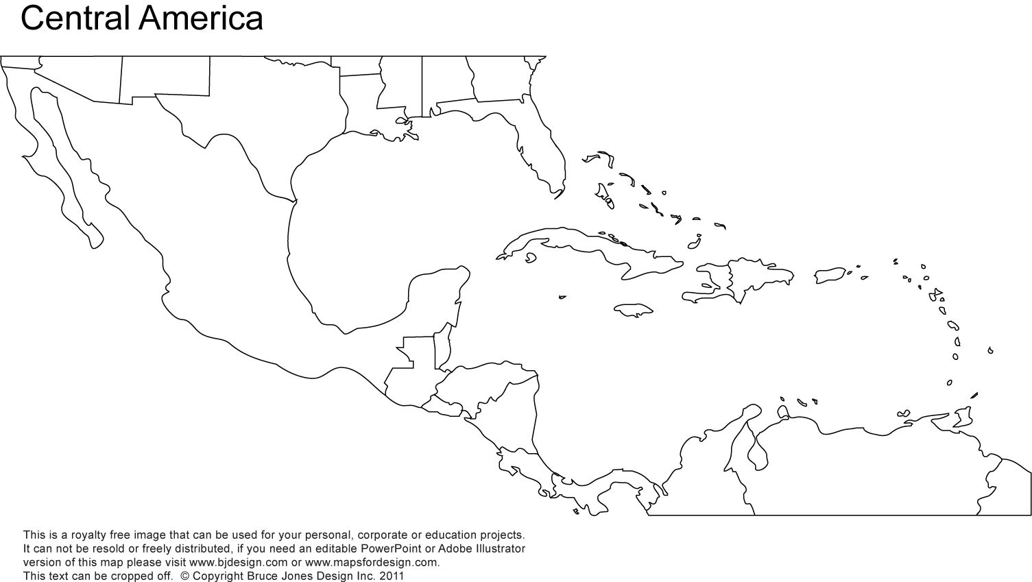 Central America Printable Outline Map, No Names, Royalty Free | Cc - Free Printable Map Of The Caribbean Islands
