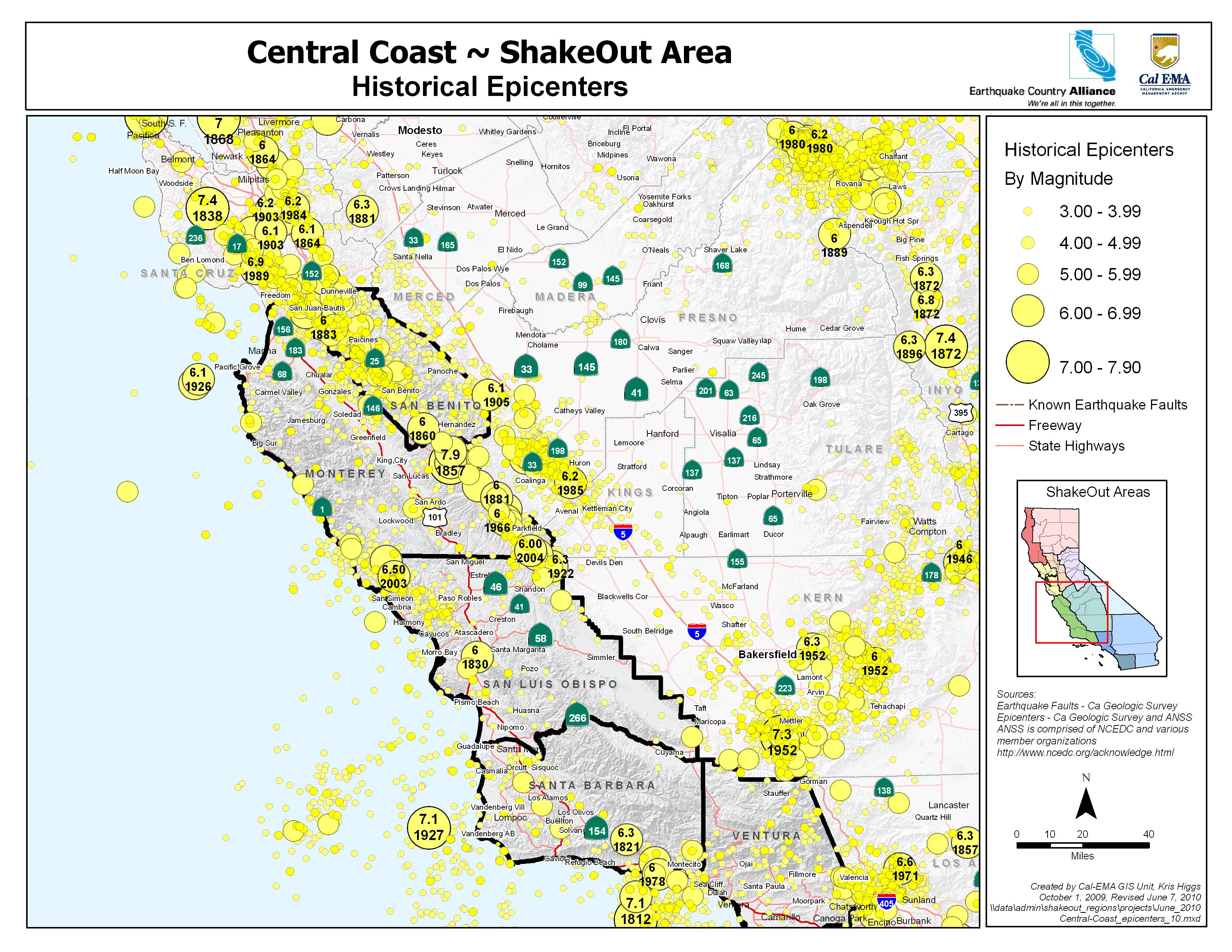 Central Coast Epicenters Map California Road Map Northern California - Map Of Central And Northern California Coast