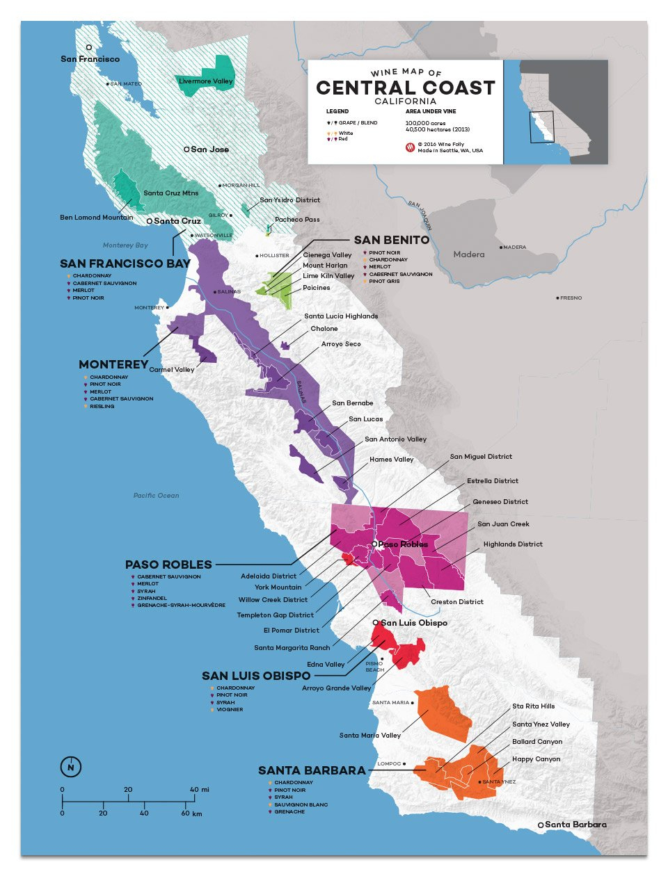 Central Coast Wine The Varieties California Map With Cities Wineries - Central California Wine Country Map