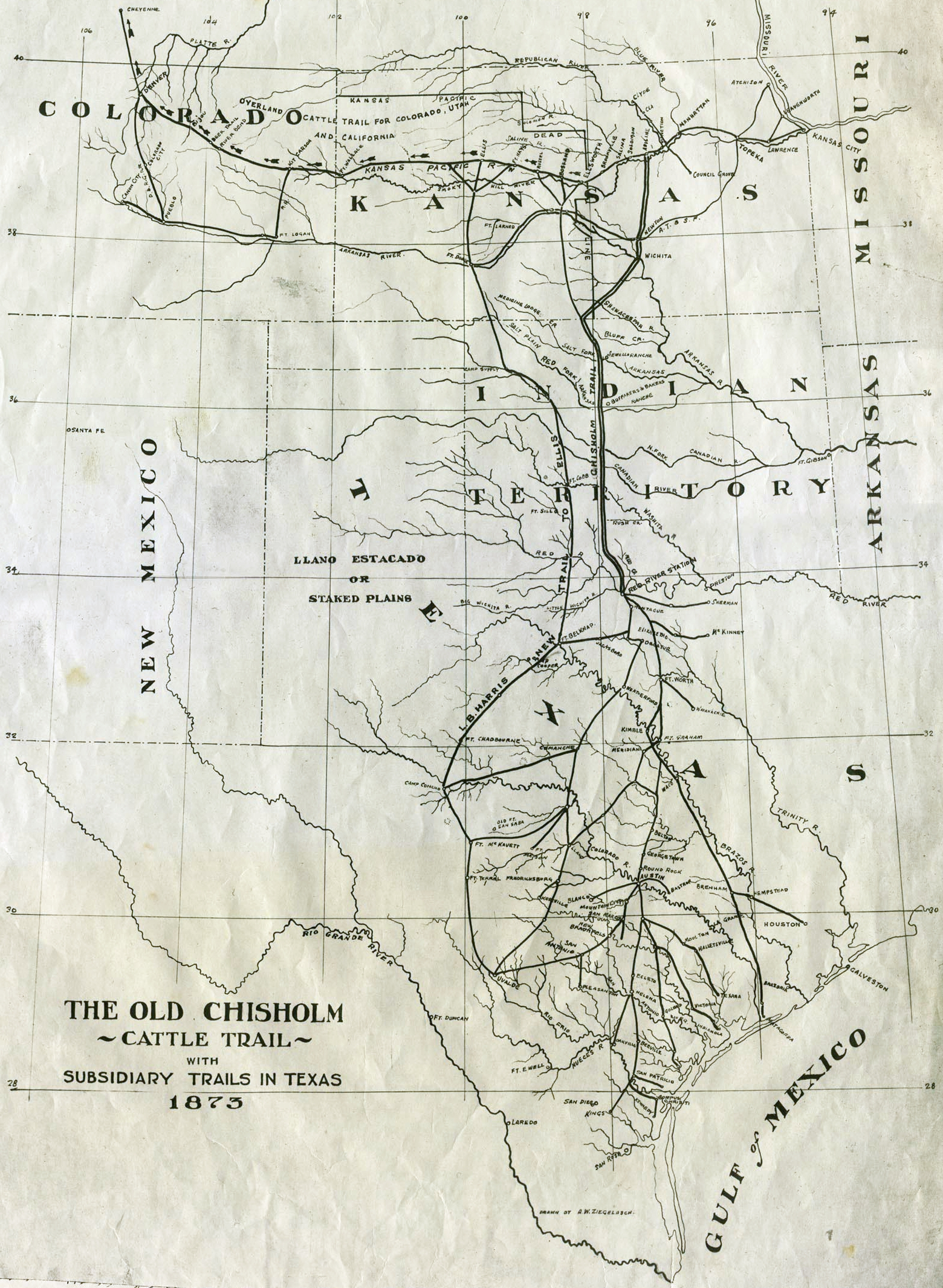 Chisholm Trail - Wikipedia - Texas Cattle Trails Map