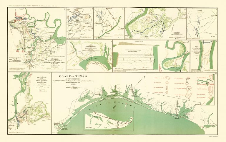 Civil War Map - Texas Coast & Defenses 1864 - Texas Civil War Map