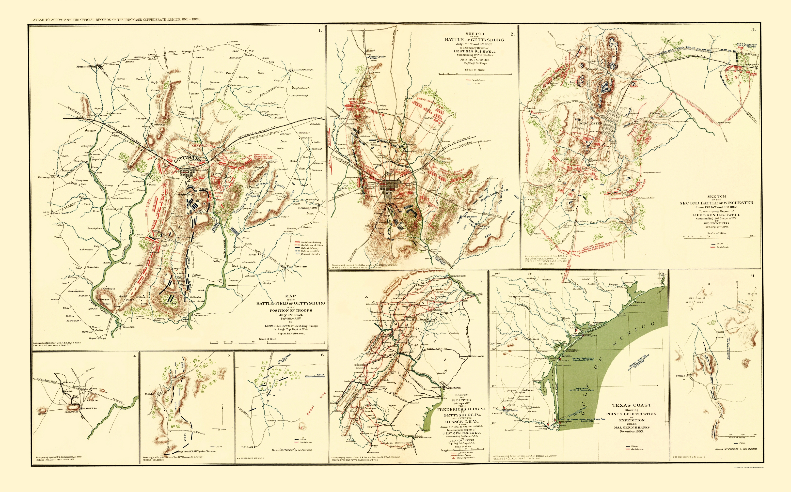 Civil War Map - Texas,virginia,pennsylvania,&amp;amp; Ga 1863 - Texas Civil War Map