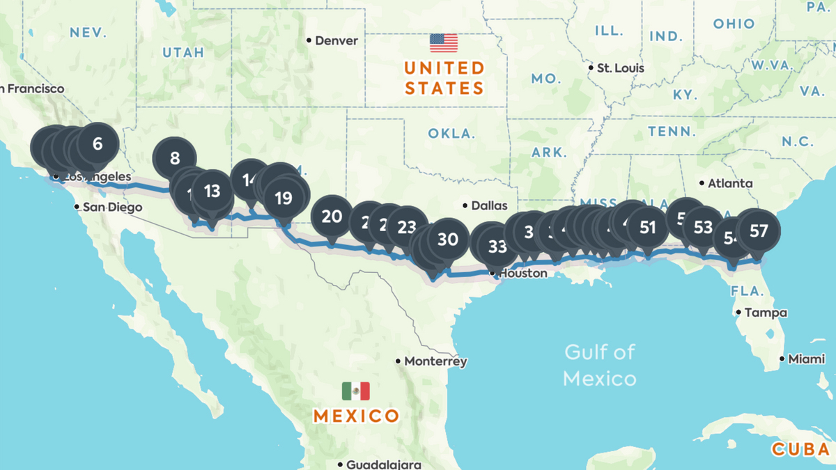 Coast To Coast Road Trip: The Best Of Everything Along I-10 - California To Florida Road Trip Map