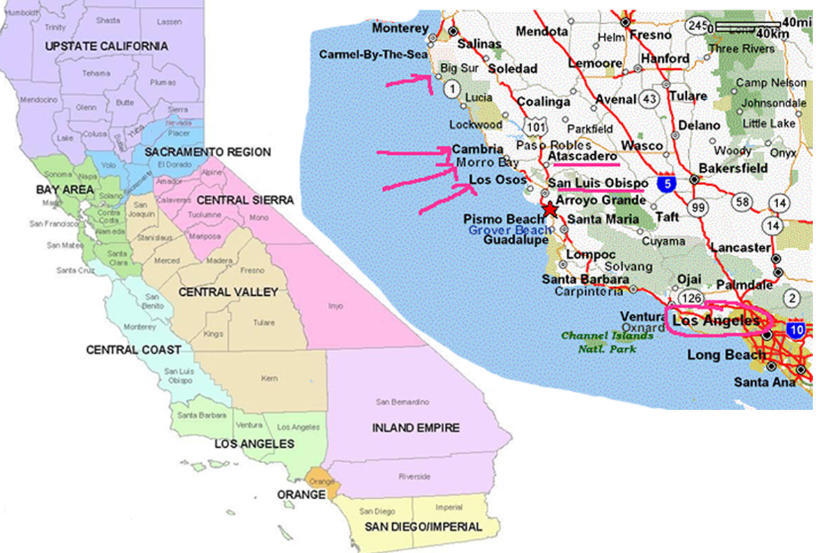 Coastal Map Of Southern California - Klipy - Central California Beaches Map