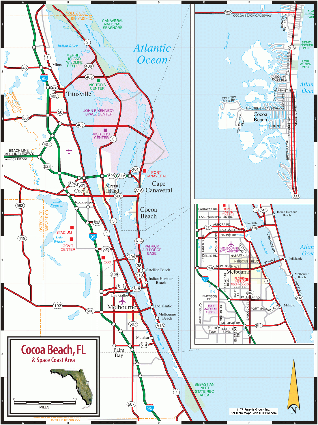 Cocoa Beach &amp;amp; Florida Space Coast Map - Indian Beach Florida Map