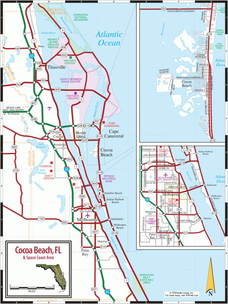 Cocoa Beach & Florida Space Coast Map - Map Of Florida Coast Beaches ...