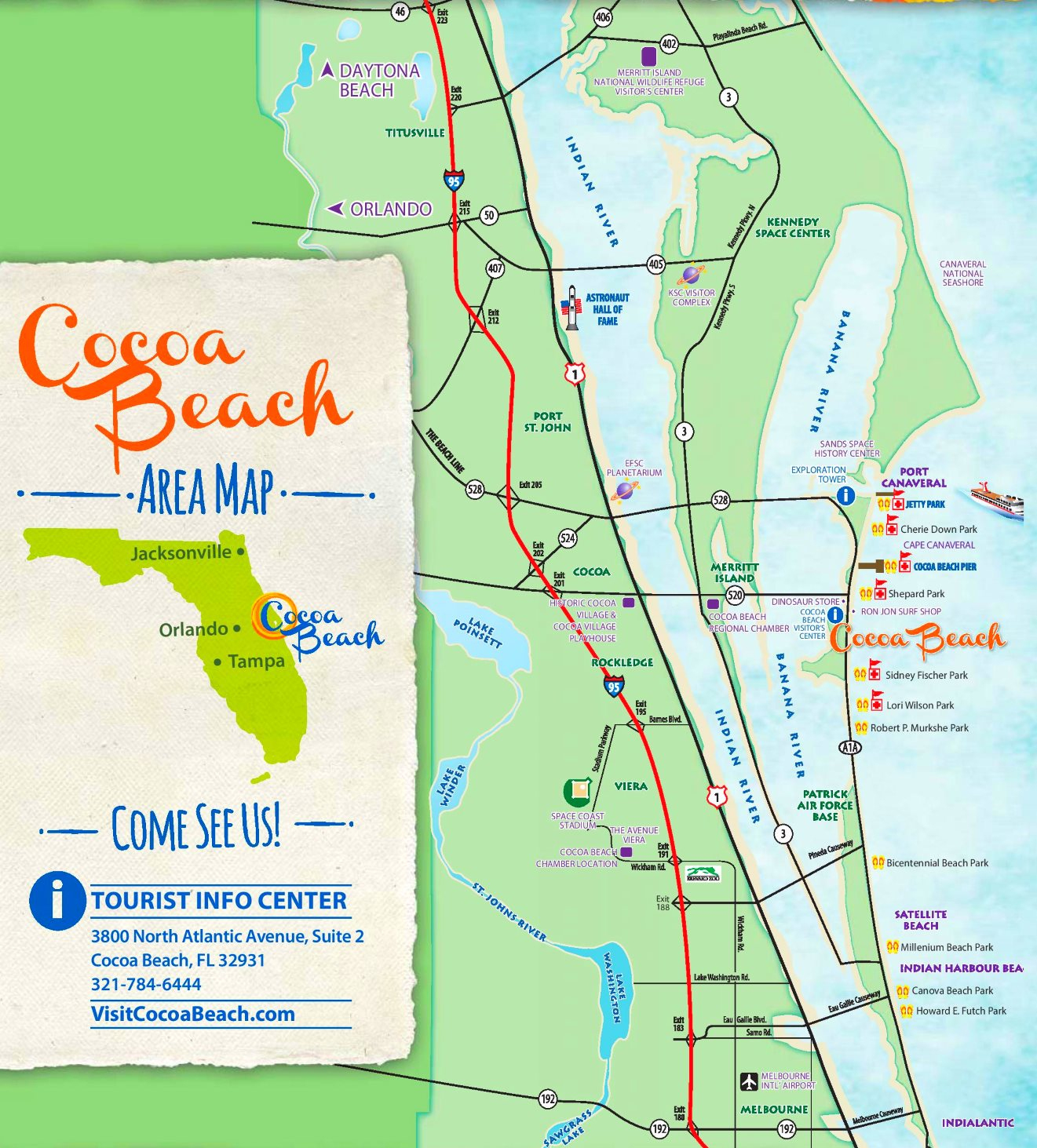 Cocoa Beach Tourist Map - Coco Beach Florida Map