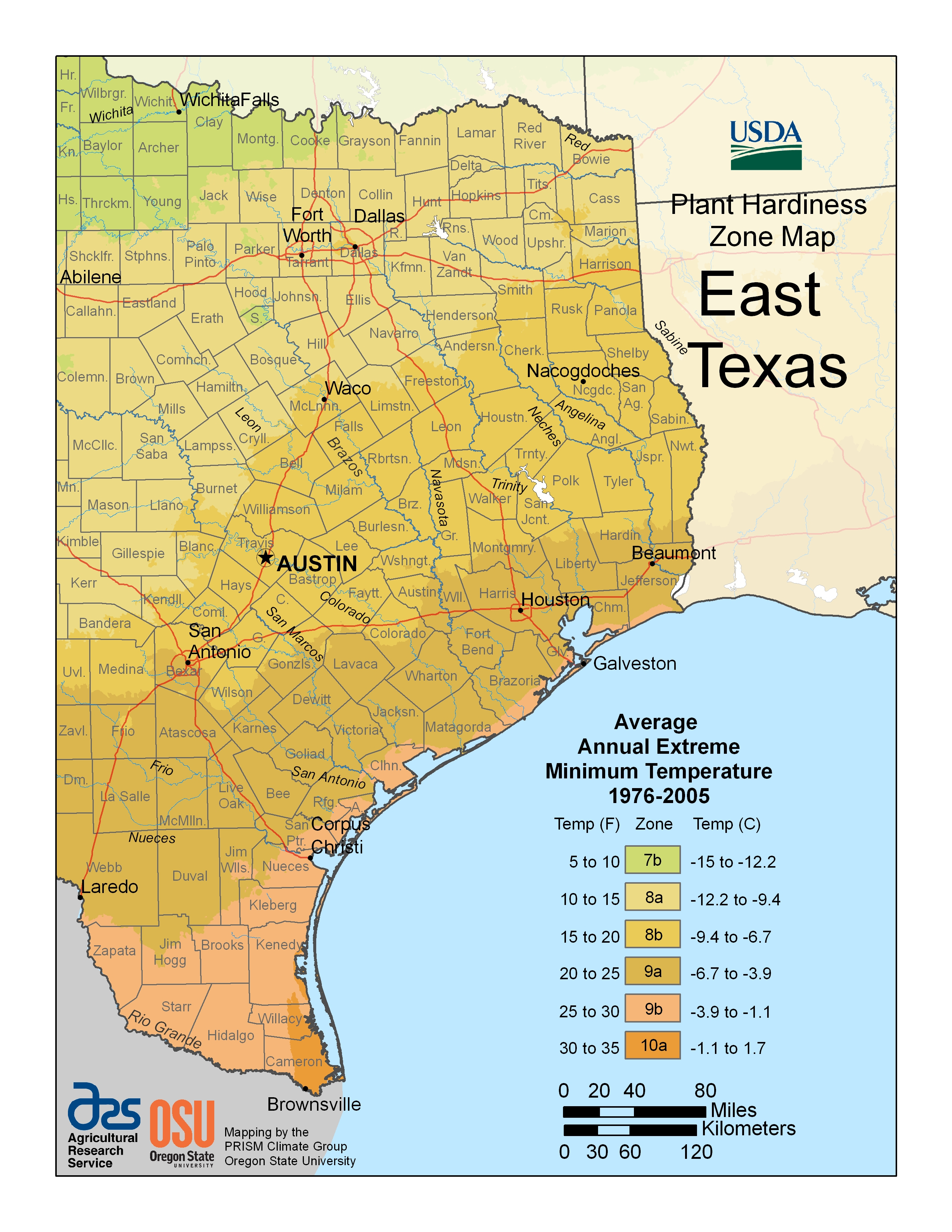 Cold Hardiness Zone Map | - Texas Garden Zone Map