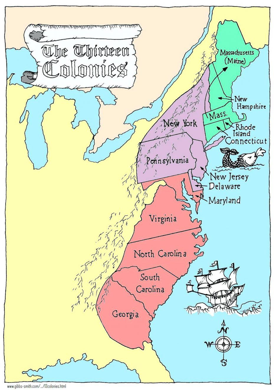 Coloring Pages: 13 Colonies Map Printable Labeled With Cities Blank - 13 Colonies Map Printable