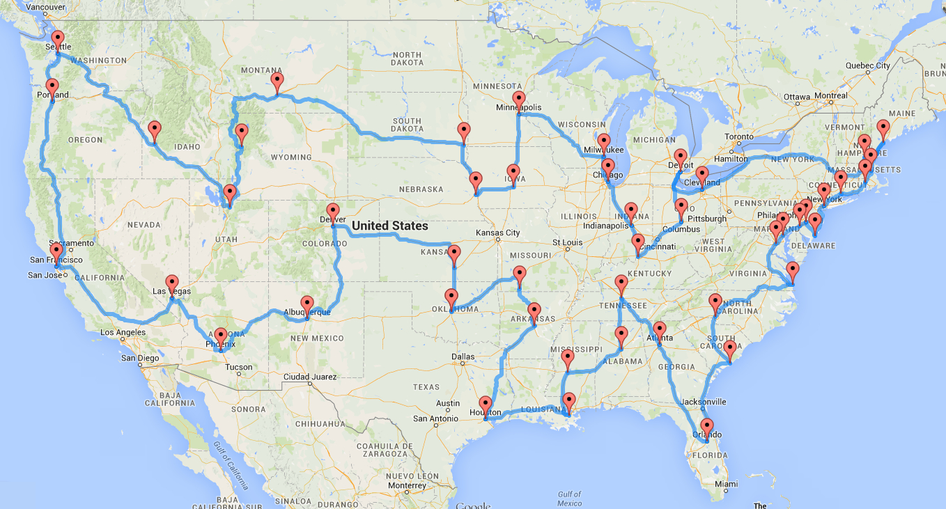 Computing The Optimal Road Trip Across The U.s. | Dr. Randal S. Olson - Wisconsin To Florida Road Trip Map