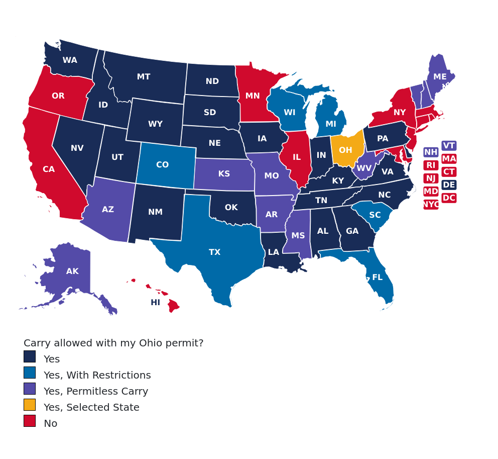 Concealed Carry Is Legal In Ohio With A Concealed Carry Permit - Florida Ccw Reciprocity Map