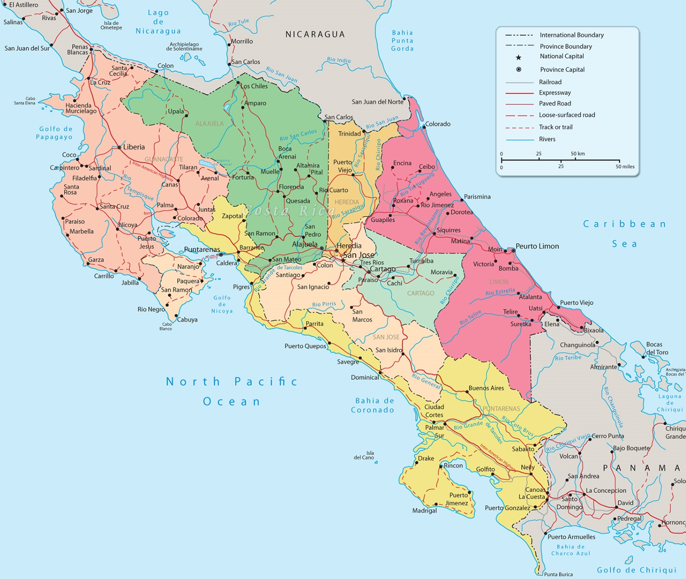 Costa Rica Political Map - Printable Map Of Costa Rica