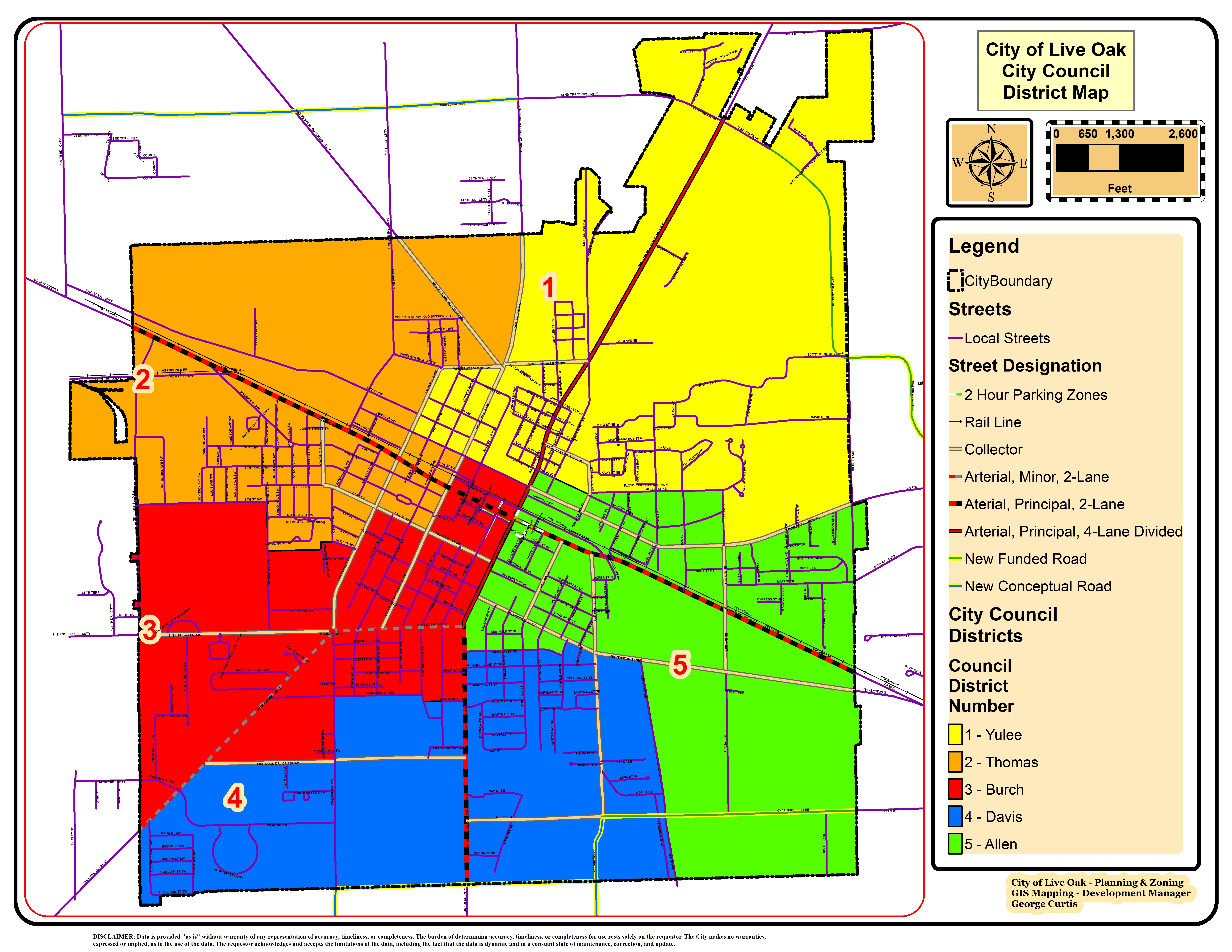 Council District Map - City Of Live Oak - Florida City Gas Coverage Map