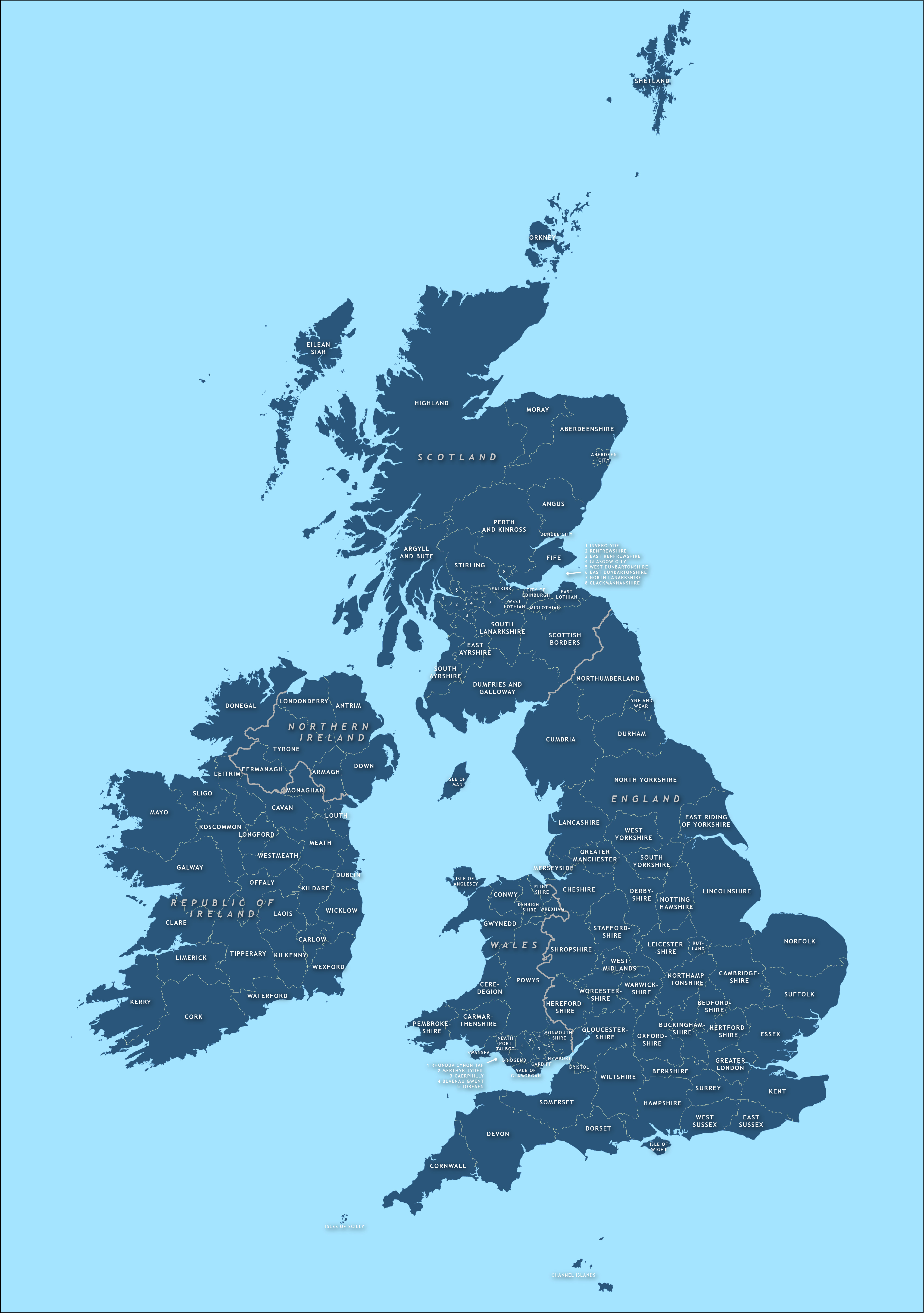 County Map Of Britain And Ireland - Royalty Free Vector Map - Maproom - Printable Map Of Ireland And Scotland