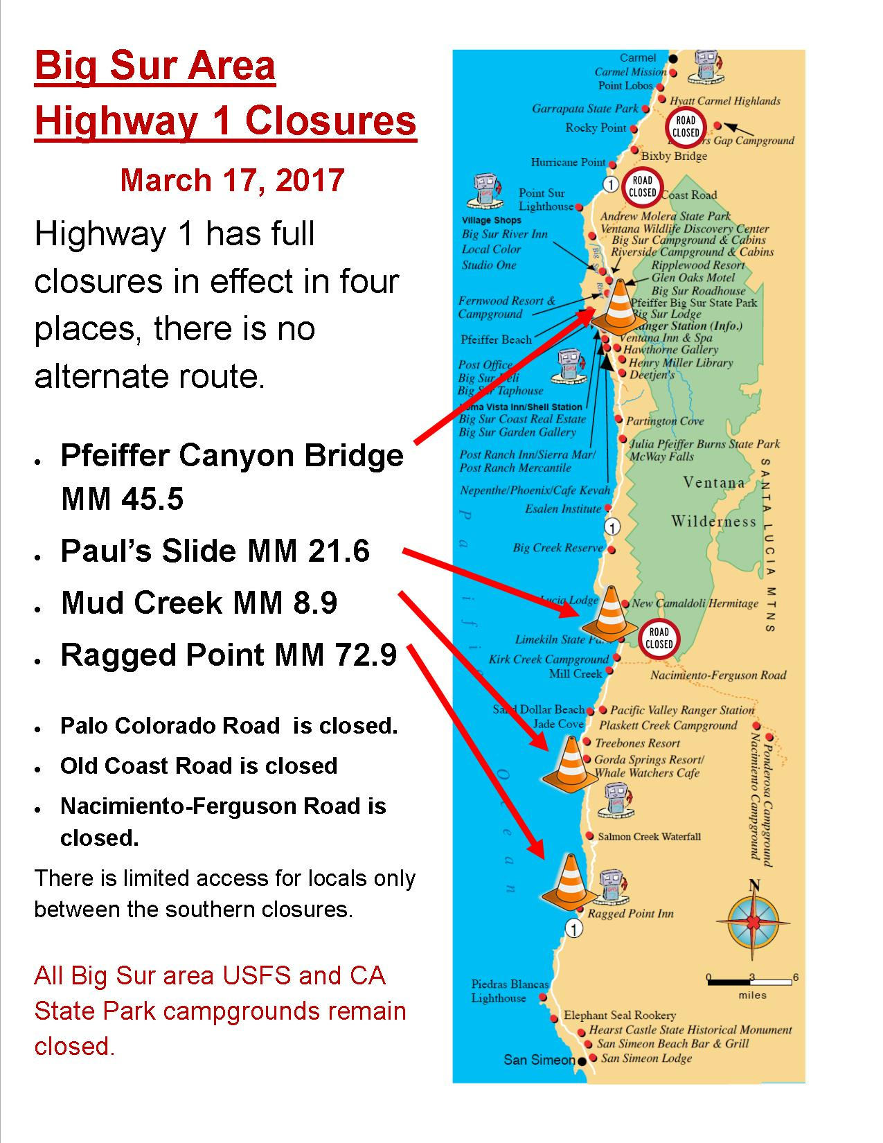 Current Big Sur Highway 1 Closures | Big Sur California - California Highway 1 Closure Map
