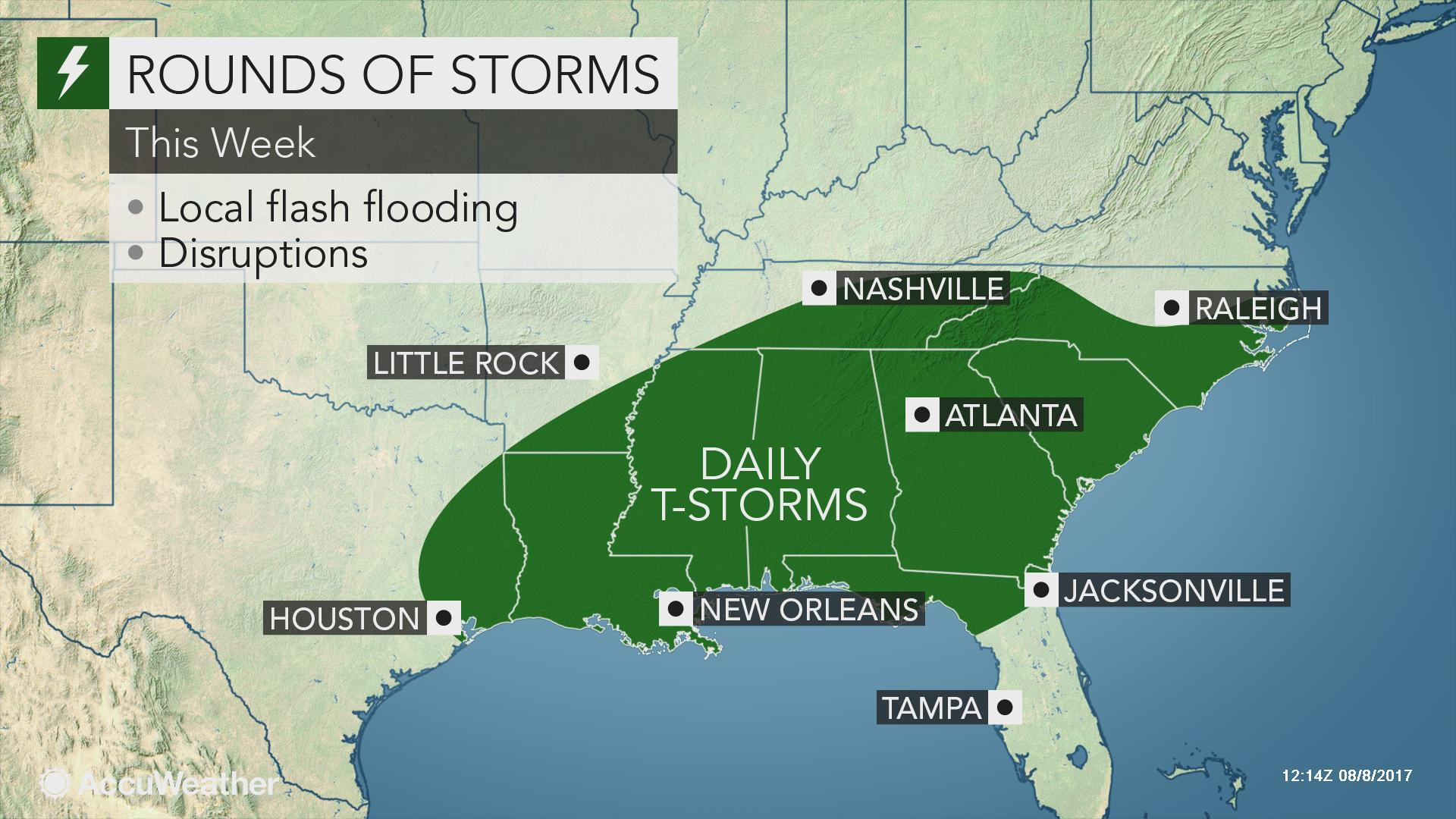 Daily Downpours To Raise Risk Of Flooding From Texas To The Carolinas - Flood Maps Gainesville Florida