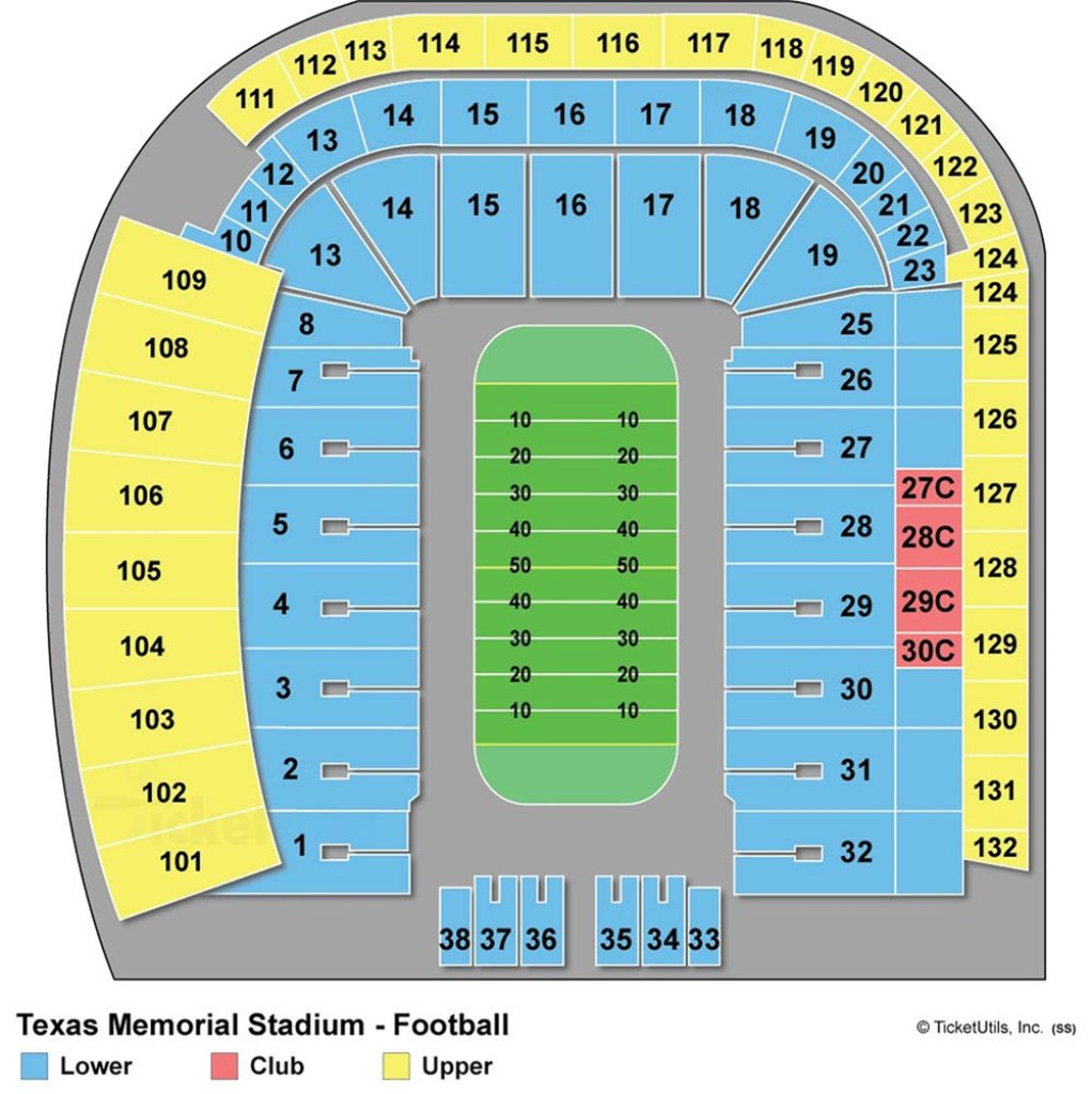 Darrell K Royal-Texas Memorial Stadium - Maplets - Texas Longhorn Stadium Seating Map