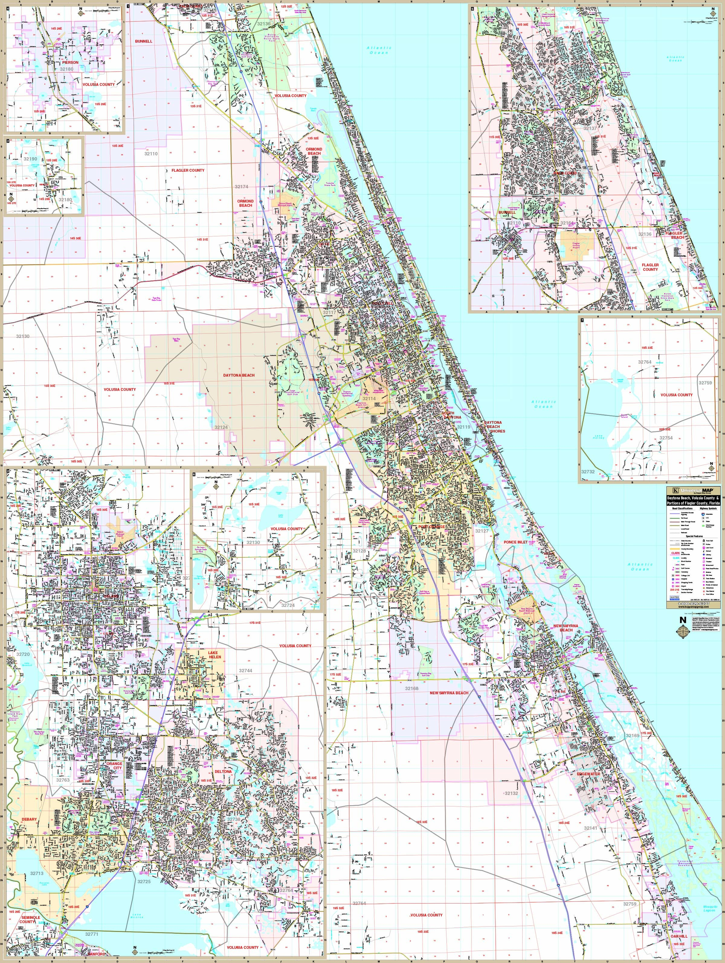 Daytona Beach, Fl Wall Map - Maps - Map Of Daytona Beach Florida Area