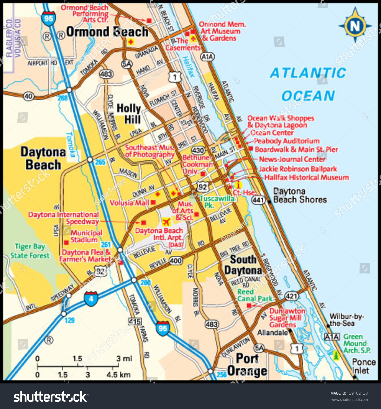 Daytona Beach Florida Area Map Stock Vector (Royalty Free) 139162133 - Map Of Daytona Beach Florida Area