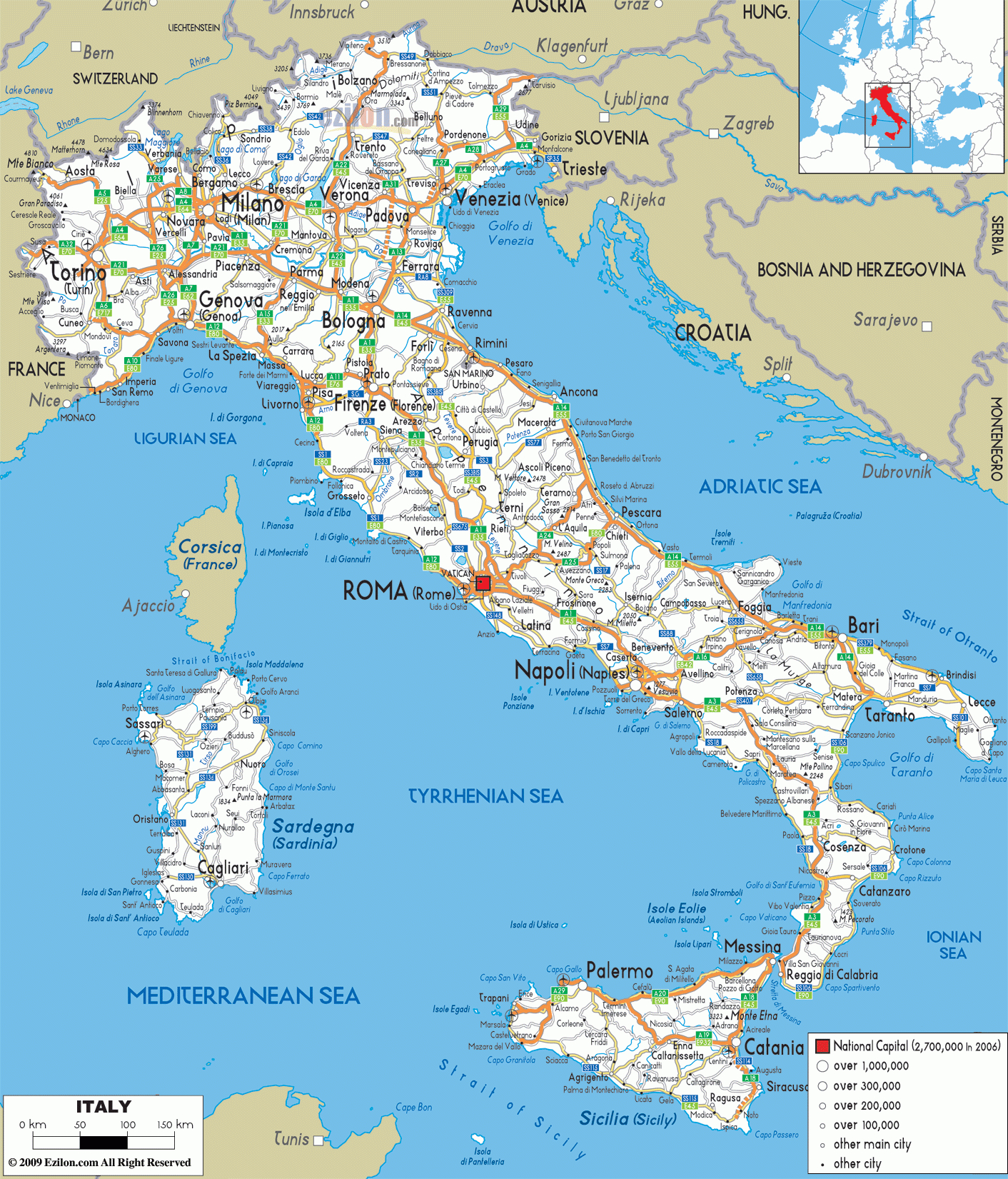 Detailed Clear Large Road Map Of Italy - Ezilon Maps - Printable Map Of Italy