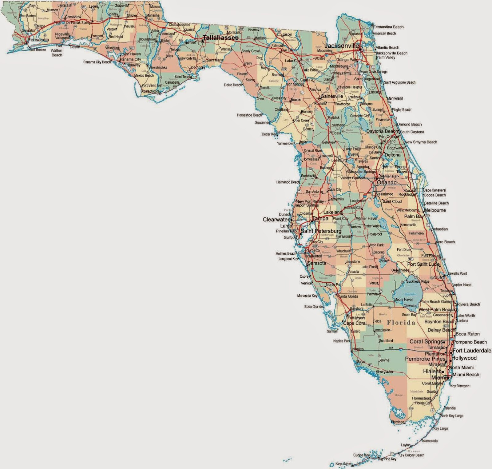 Detailed Map Of Florida State Printable Maps Florida State Map - Google Map Of Florida Cities