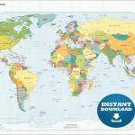 Digital Modern Political World Map Printable Download. Large | Etsy   Large Printable World Map