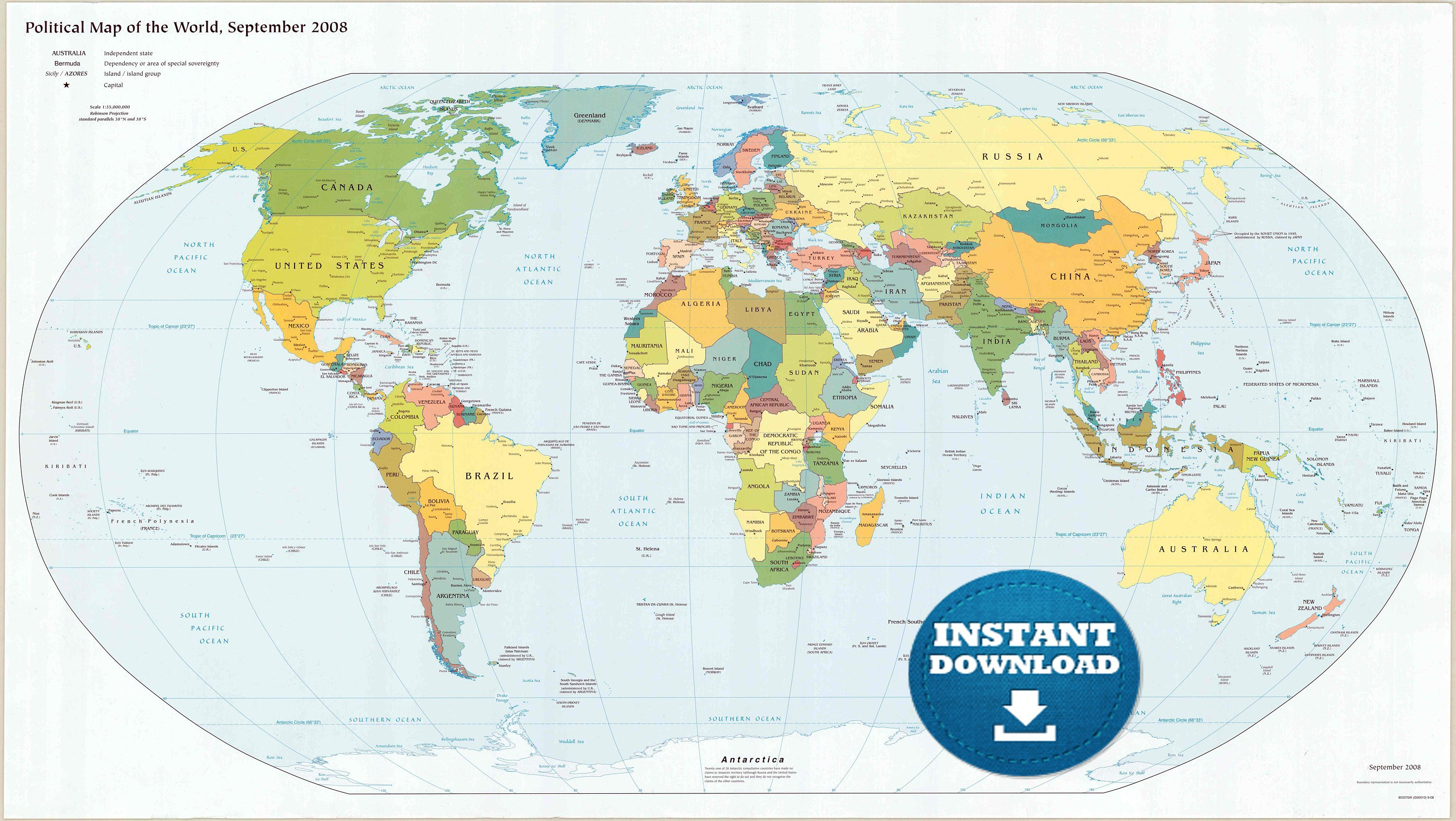 Digital Modern Political World Map Printable Download. Large World - Large Printable Map Of Germany