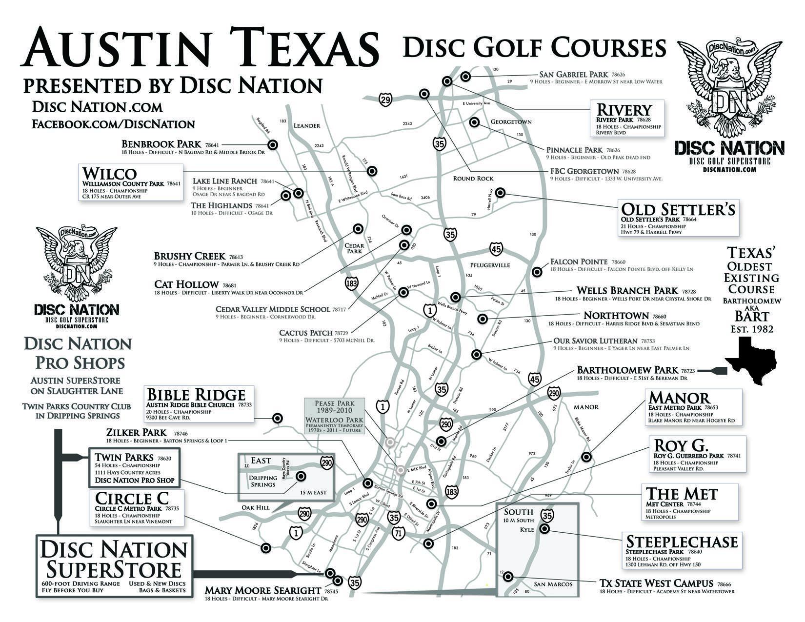 Disc Golf Superstore - Disc Nation, The Original - Texas Golf Courses Map