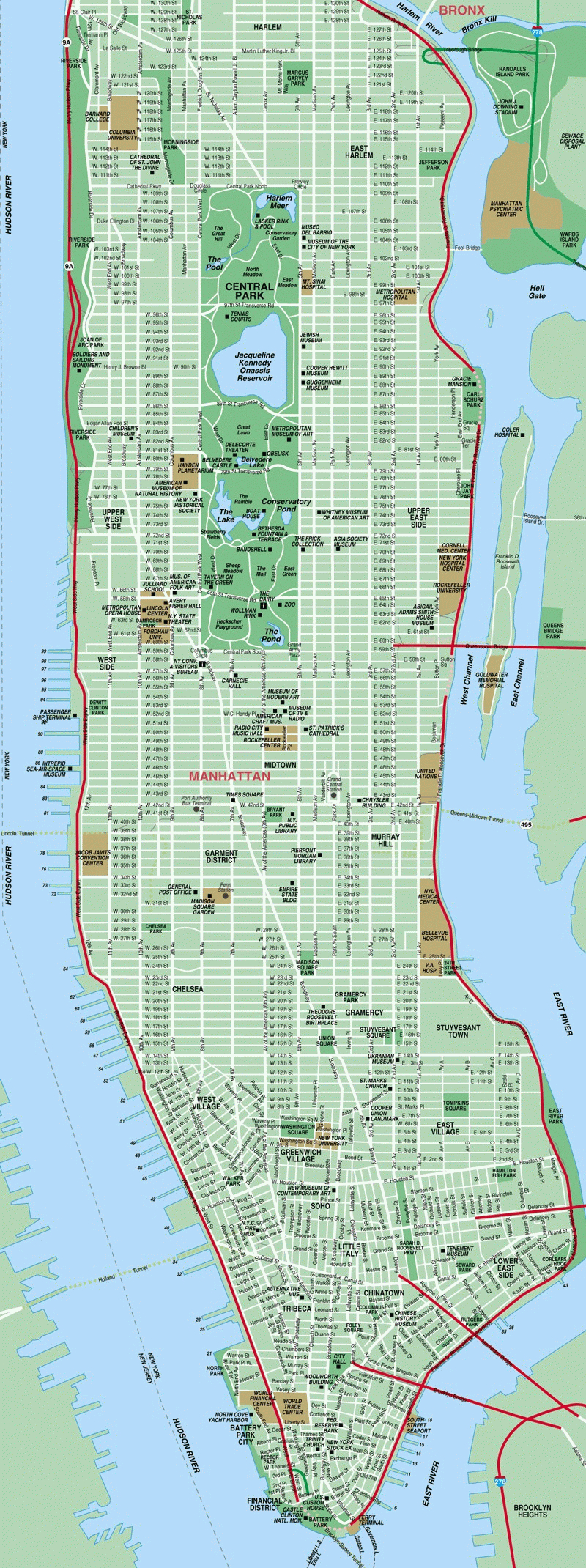 Download Printable Street Map Of New York City Major Tourist Inside - Street Map Of New York City Printable