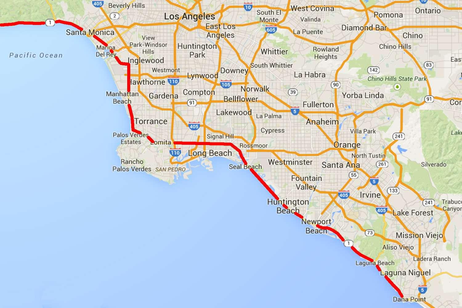 Drive The Pacific Coast Highway In Southern California Map Of Pch 1 In California 