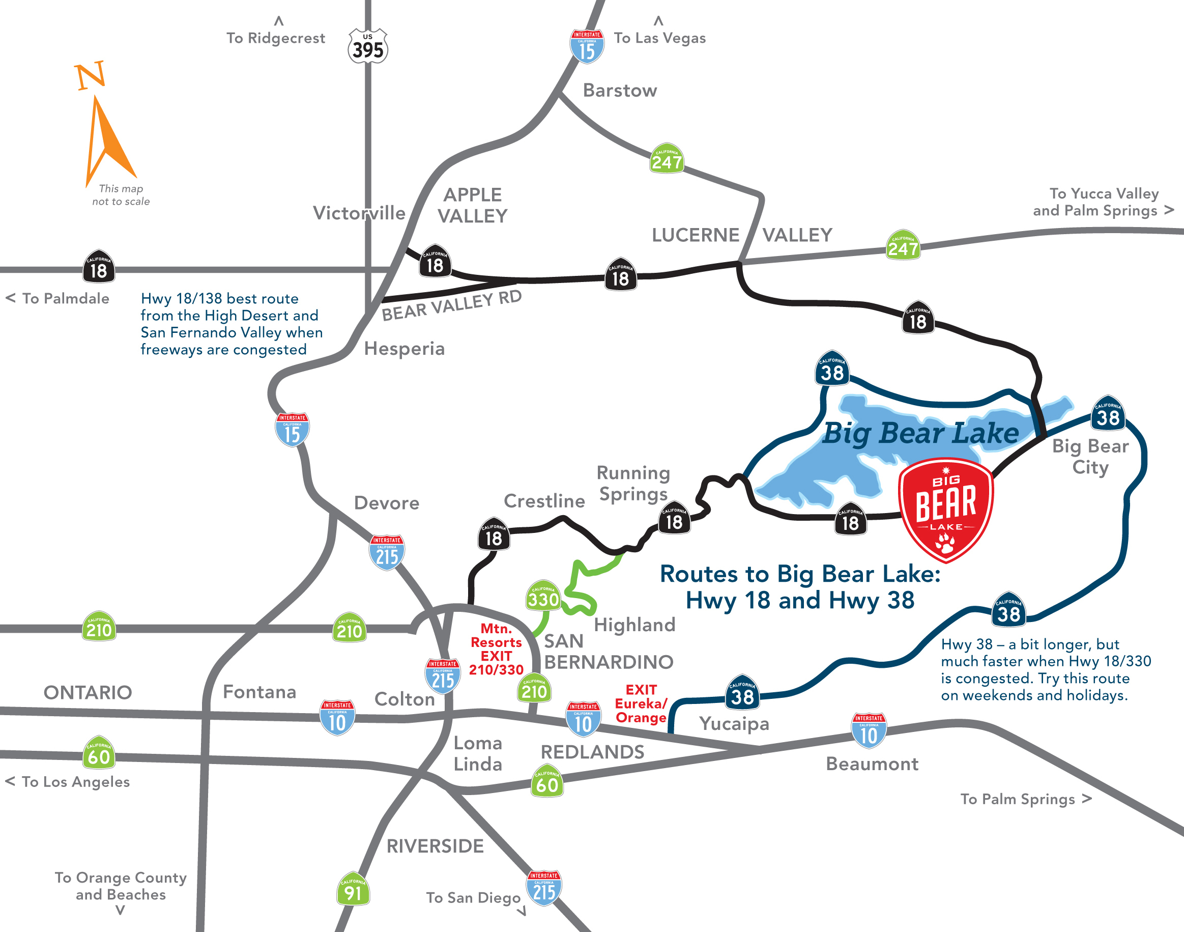 Driving Directions Into Big Bear Lake (4 Unique Routes) - Printable Driving Directions Map
