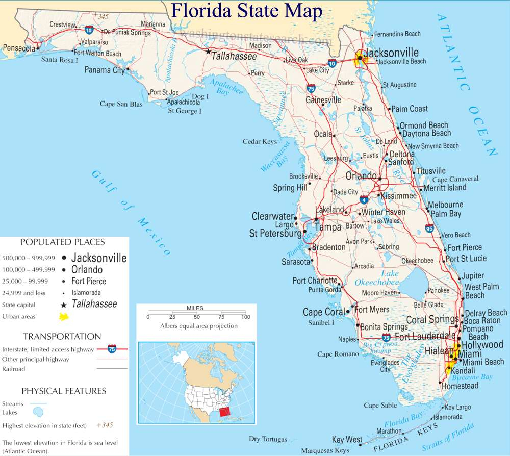 ♥ Florida State Map - A Large Detailed Map Of Florida State Usa - Smyrna Beach Florida Map
