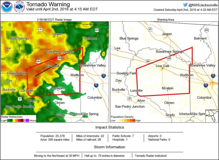 ⚠ Tornado Warning Including Live Oak Fl, Wellborn Fl, Mcalpin Fl