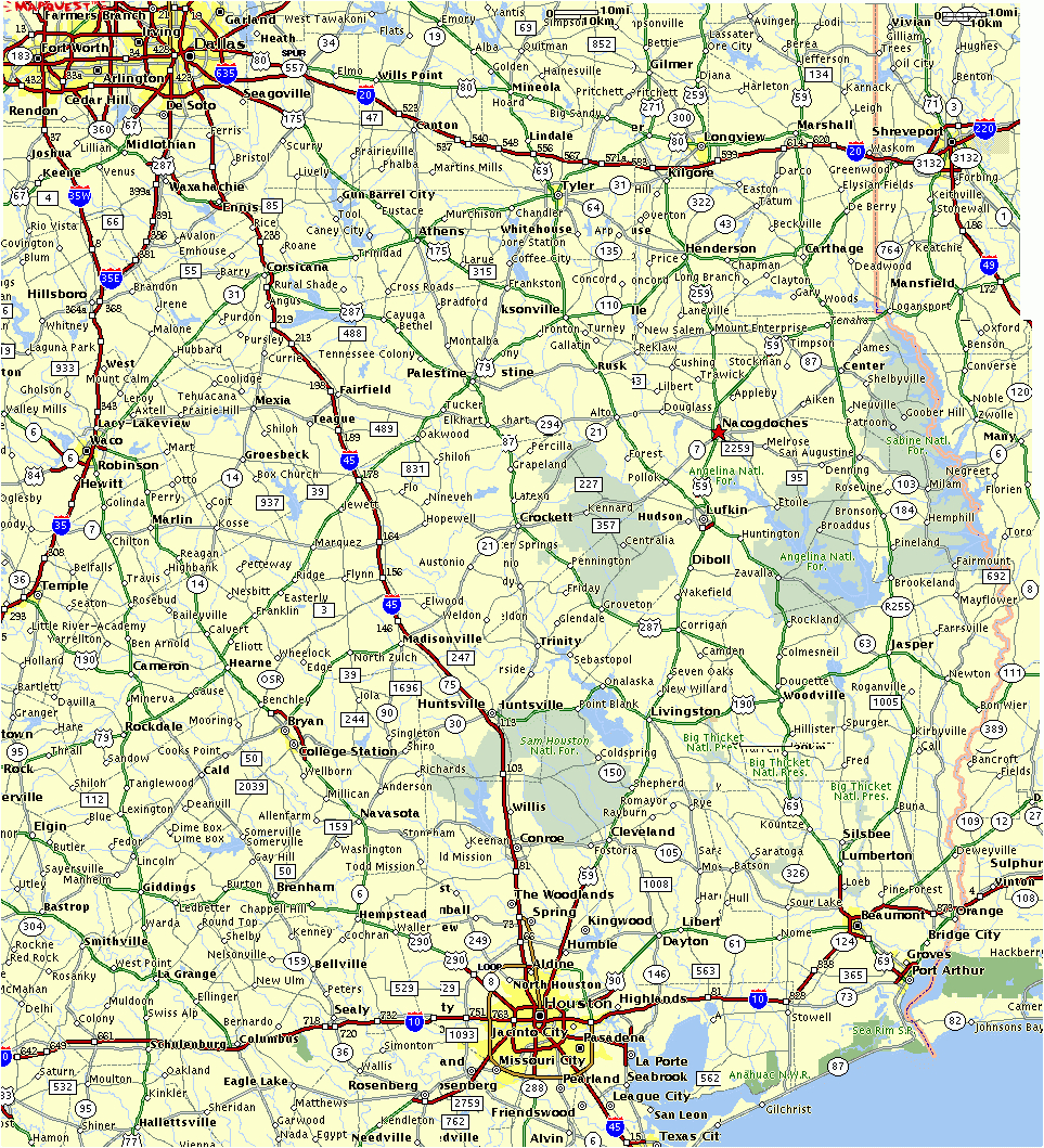 East Texas Map - Detailed Road Map Of Texas