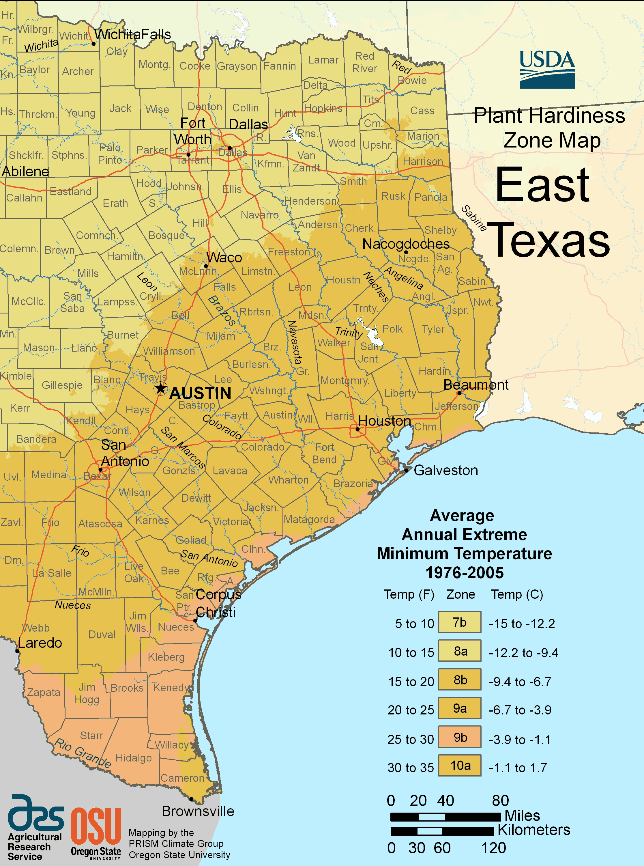 East Texas Plant Hardiness Zone Map • Mapsof - Texas Garden Zone Map