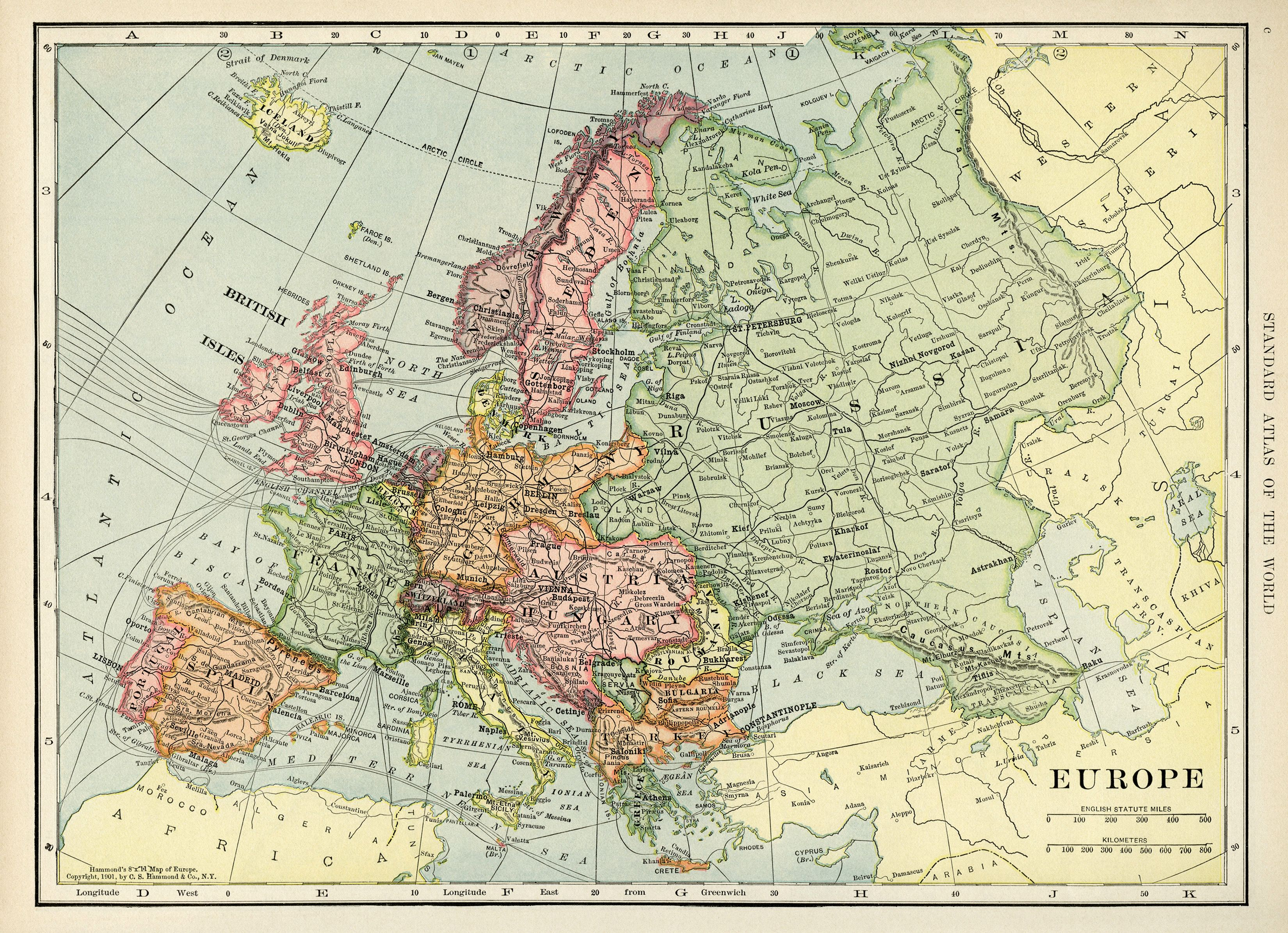 Europe Map, Vintage Map Download, Antique Map, C. S. Hammond - Printable Antique Maps