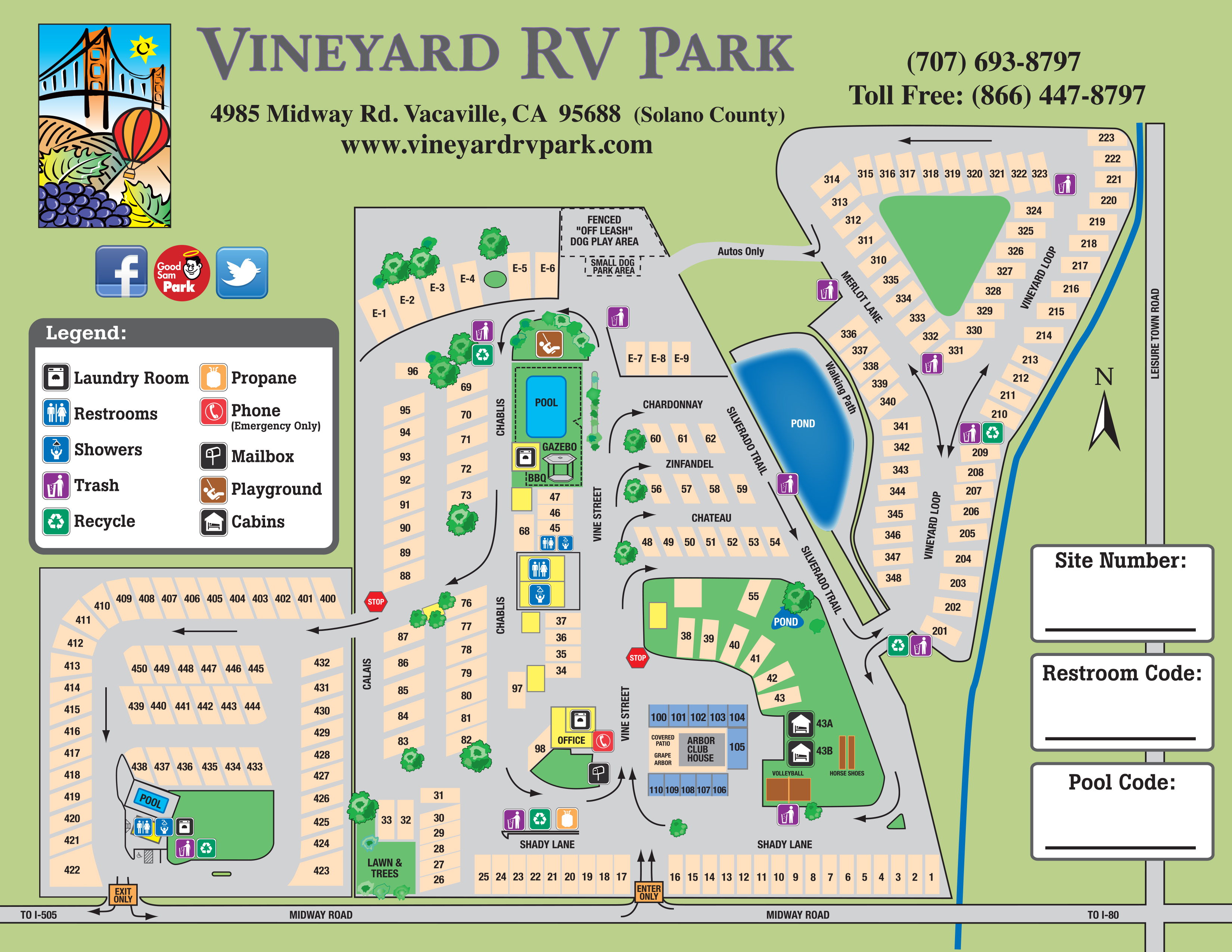 Facility Map – Vineyard Rv Park - California Rv Campgrounds Map