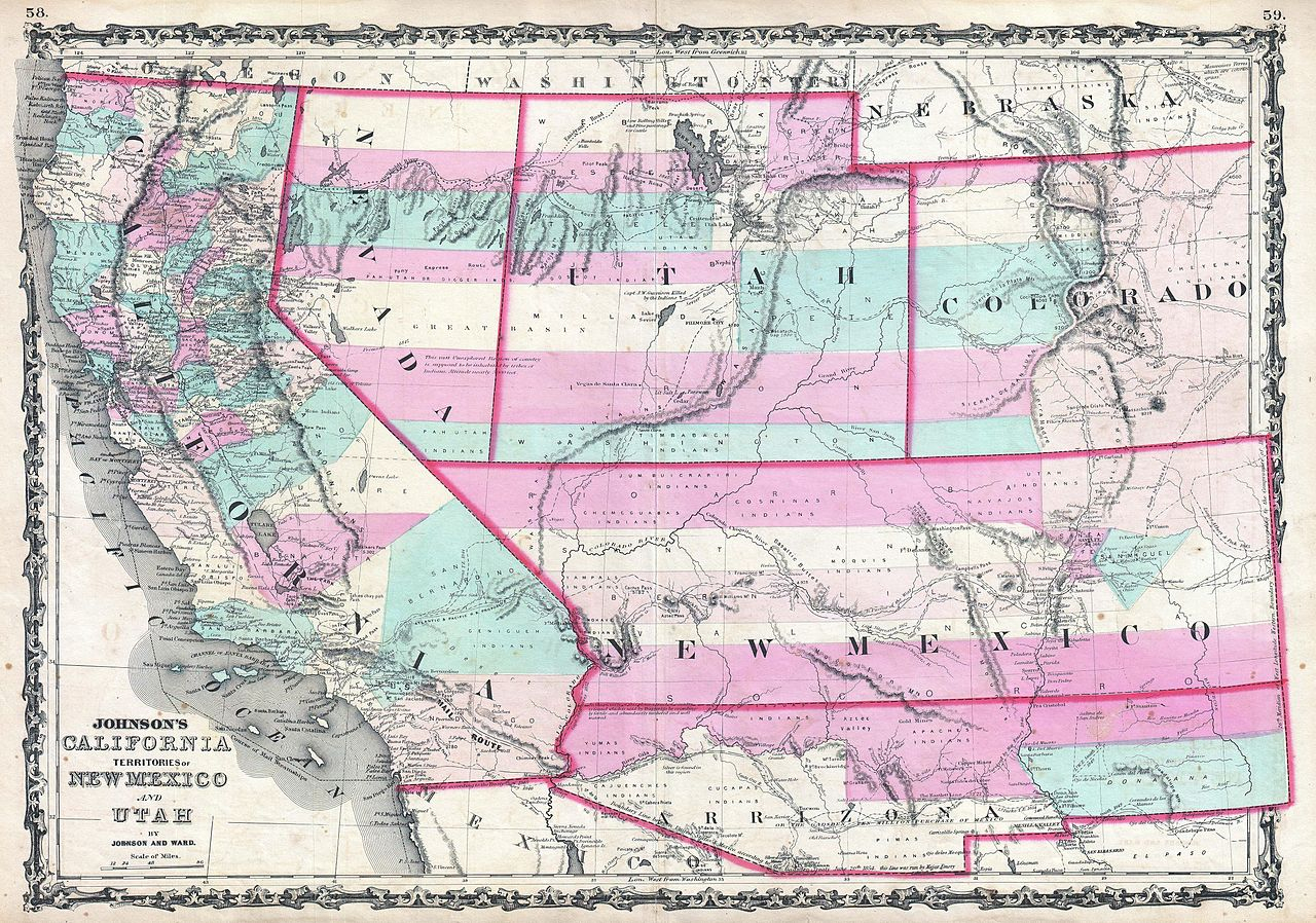 Fichier:1862 Johnson Map Of California, Nevada, Utah, Colorado, New - California Nevada Arizona Map