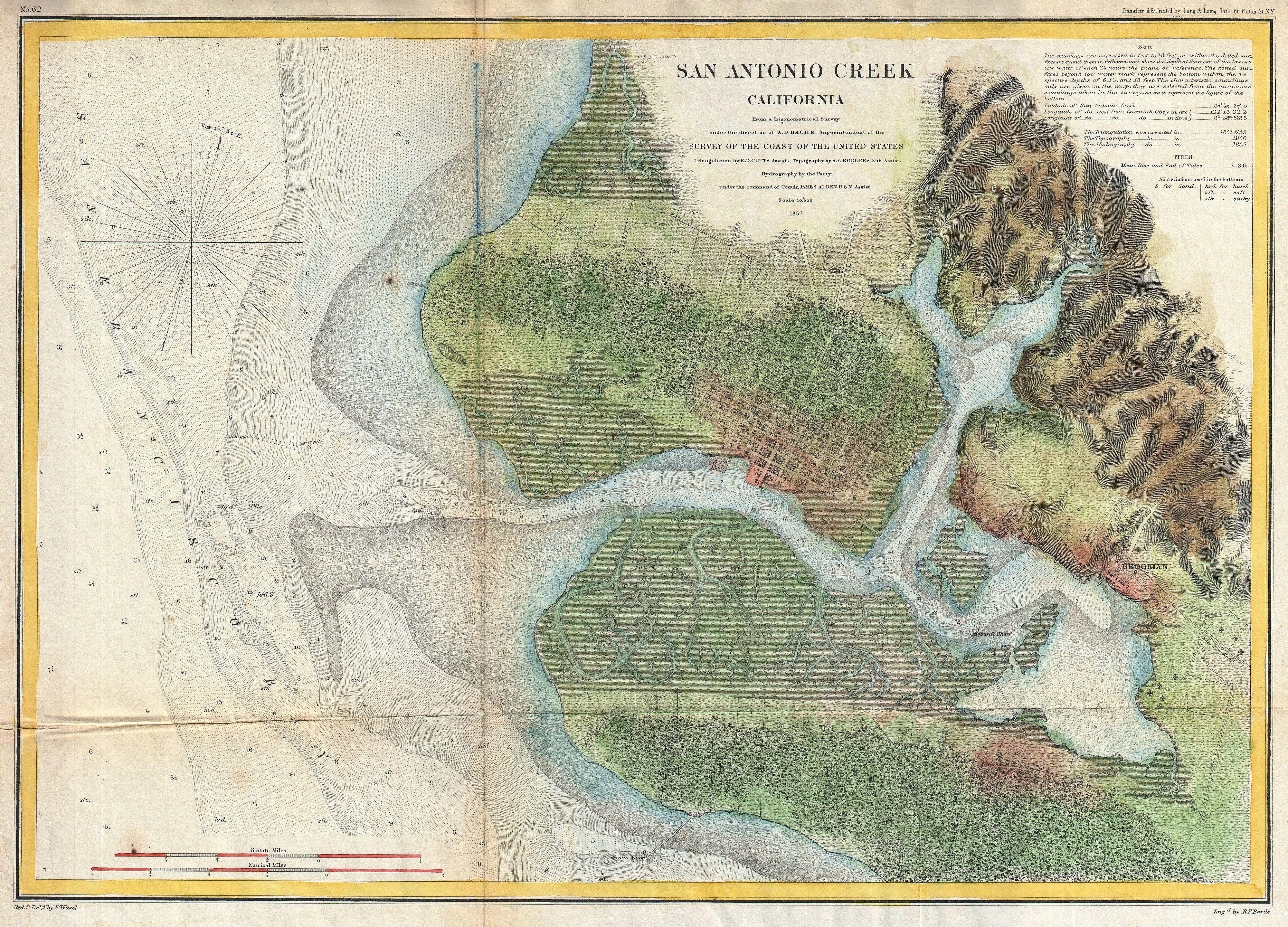 File:1857 U.s. Coast Survey Map Of San Antonio Creek And Oakland - Map Of California Near San Francisco