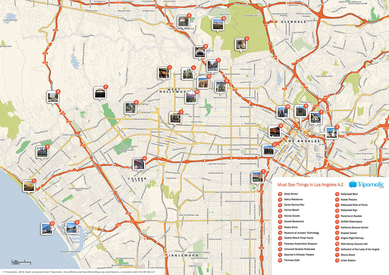 File:los Angeles Printable Tourist Attractions Map - Wikimedia - Map Of Los Angeles California Attractions